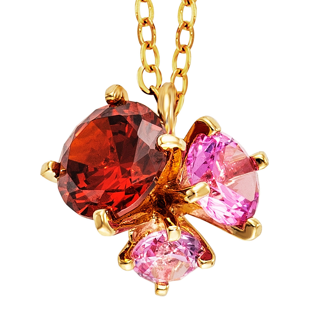 Julie Julsen Kette mit Anhänger vergoldet mit 1 roten Granat und 2 pinke Korund