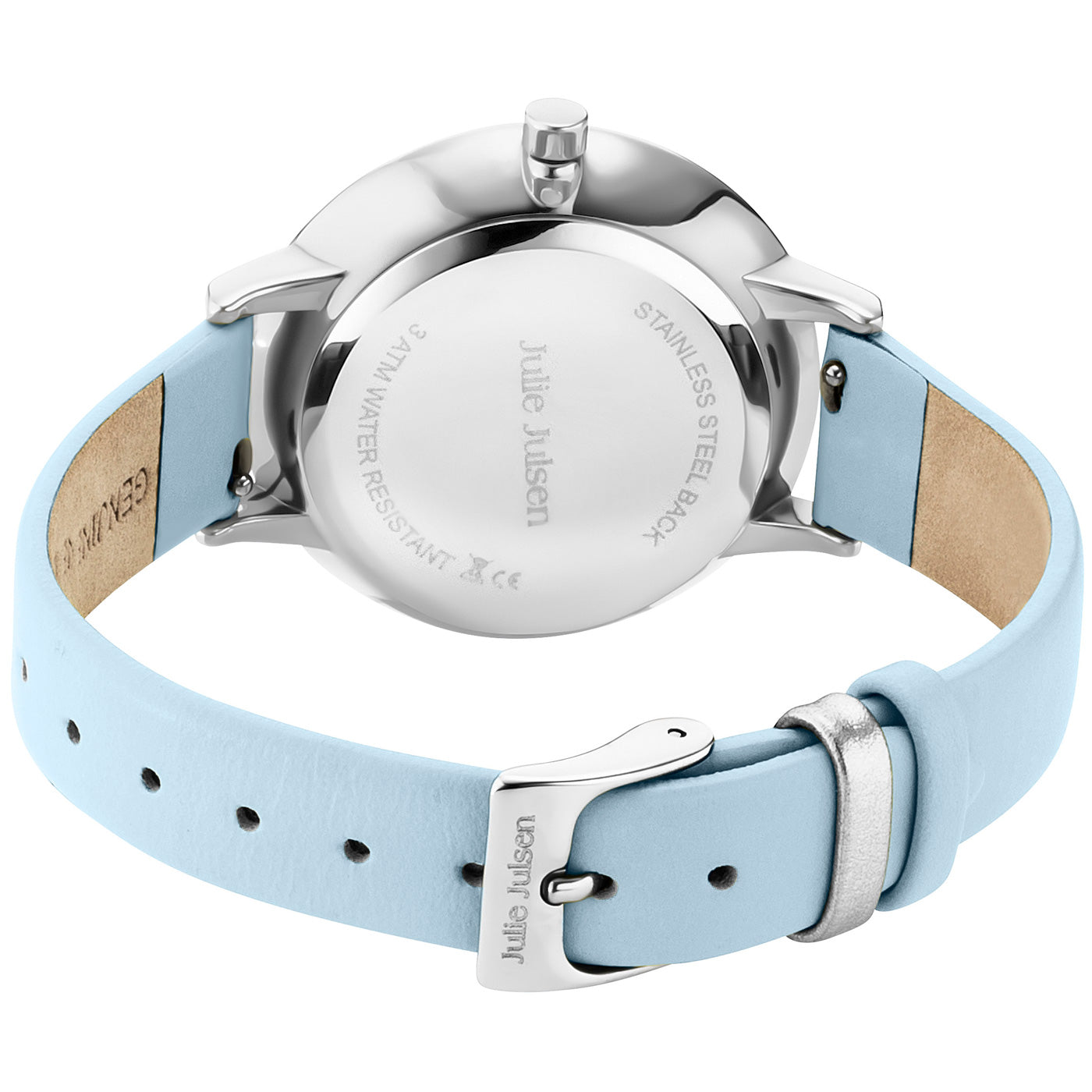 Julie Julsen Damenarmbanduhr LITTLE SECOND silber mit hellbauem Lederband 3 atm