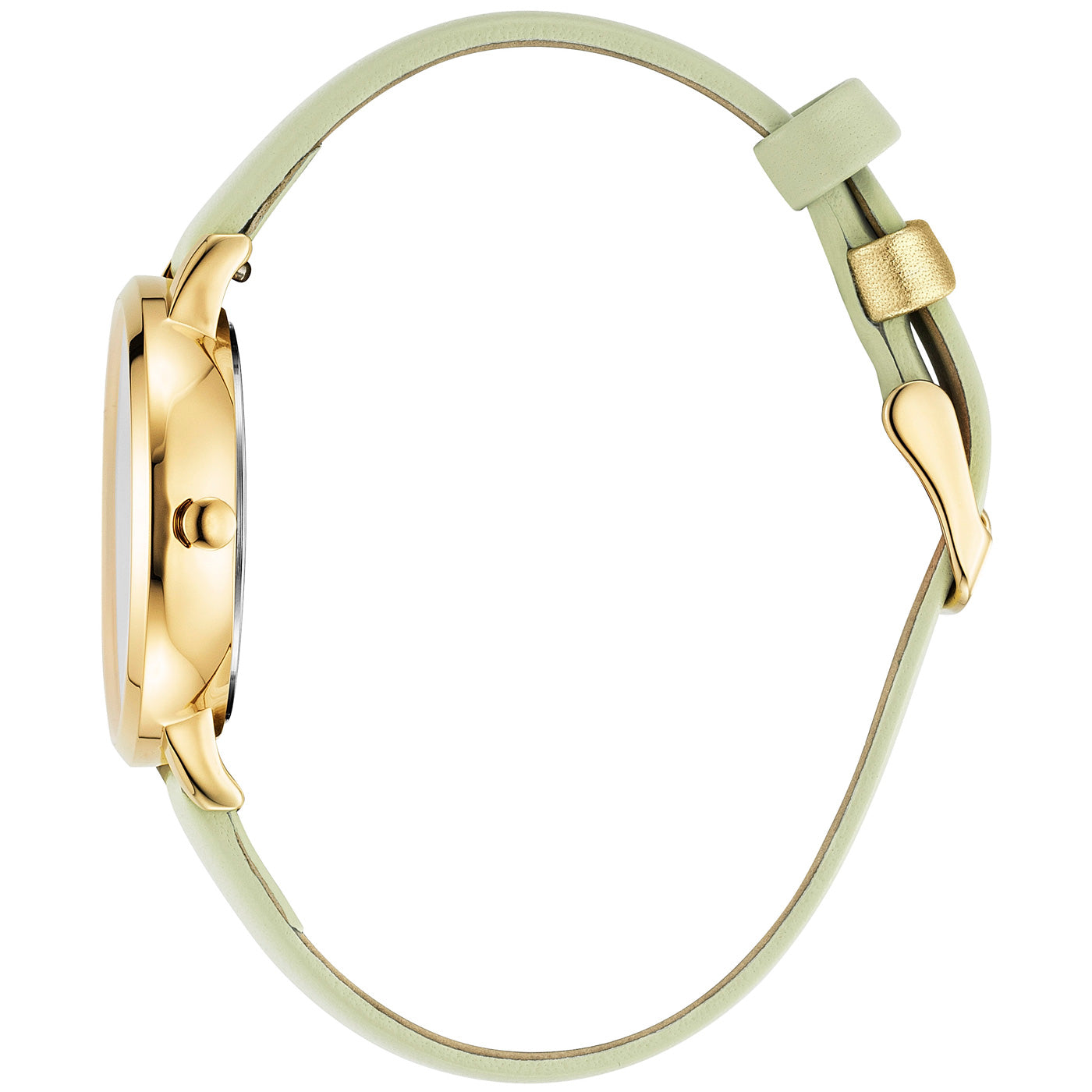 Julie Julsen Damenarmbanduhr LITTLE SECOND vergoldet mit hellgrünem Lederband 3 atm