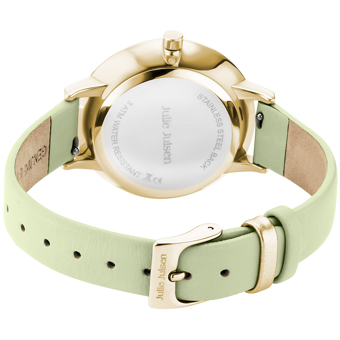 Julie Julsen Damenarmbanduhr LITTLE SECOND vergoldet mit hellgrünem Lederband 3 atm