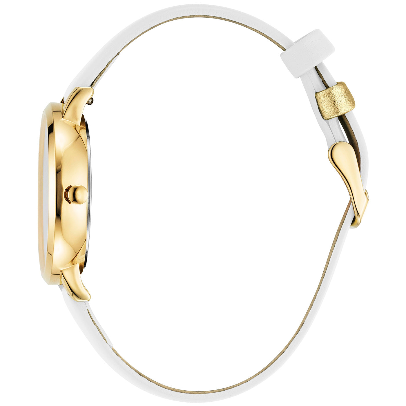 Julie Julsen Damenarmbanduhr LITTLE SECOND vergoldet mit weißem Lederband 3 atm