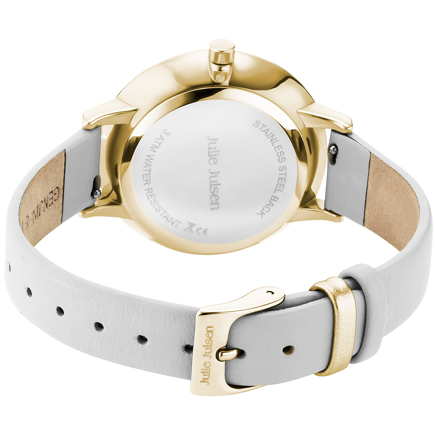 Julie Julsen Damenarmbanduhr LITTLE SECOND vergoldet mit weißem Lederband 3 atm