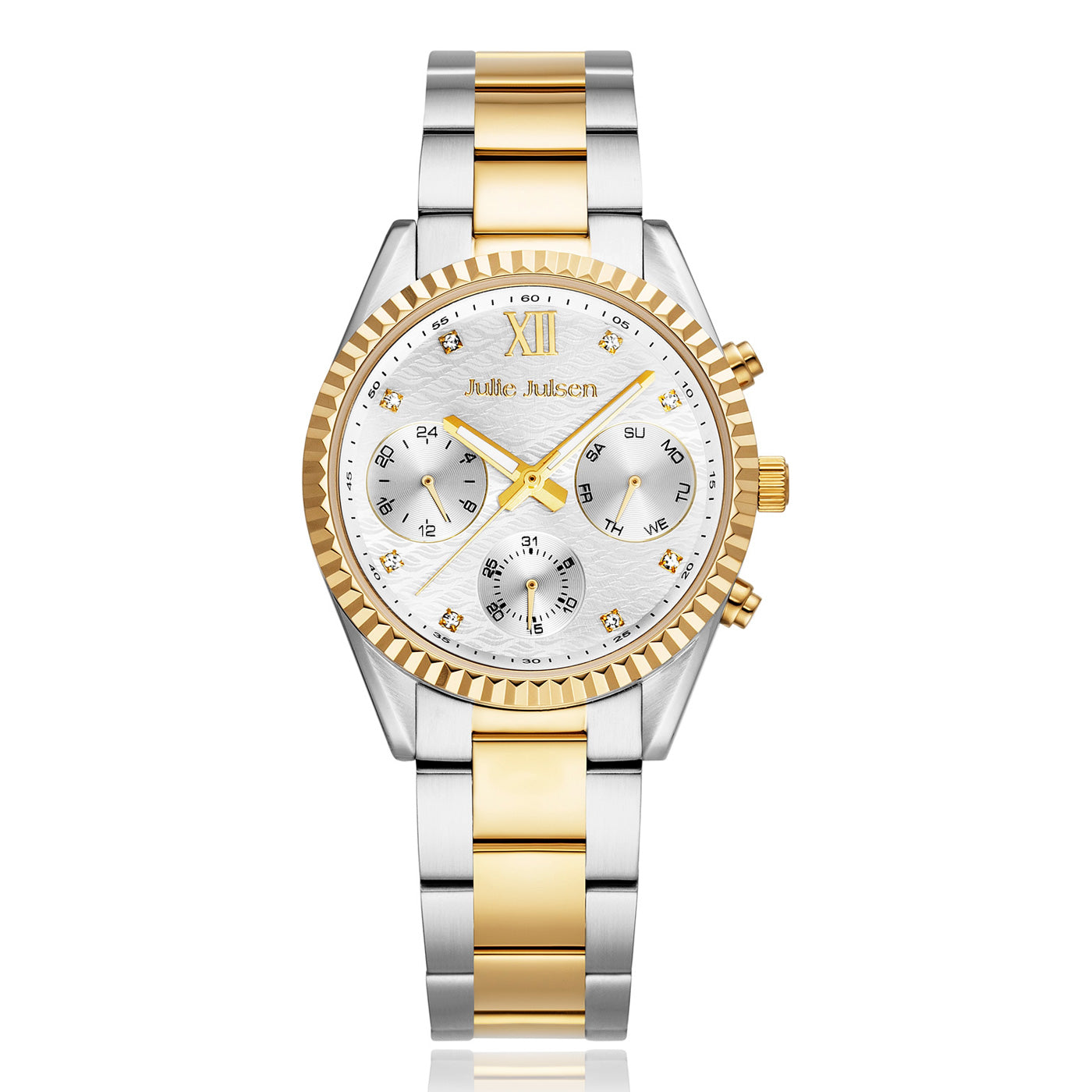 Julie Julsen Damenarmbanduhr SPORTIV MF vergoldet mit bicolor Edelstahlband 5 atm