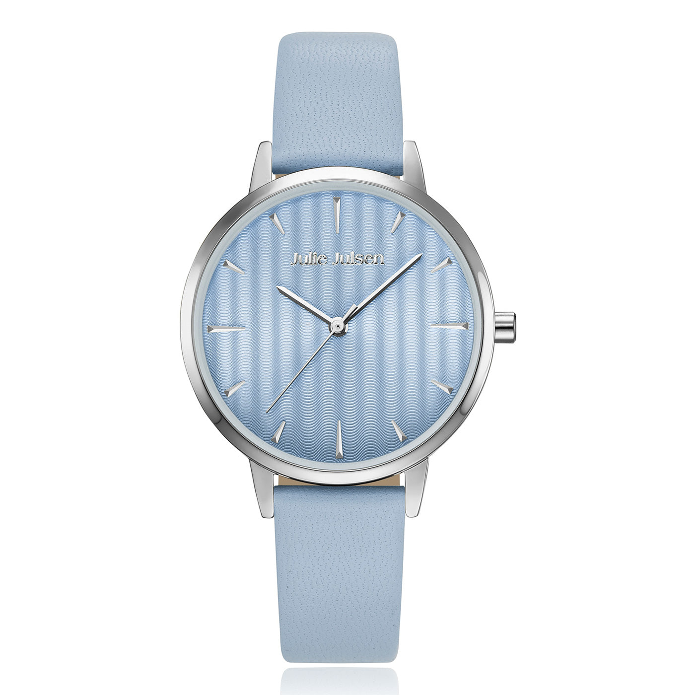 Julie Julsen Damenuhr PASTELL silber mit hellblauem Lederband 3 ATM