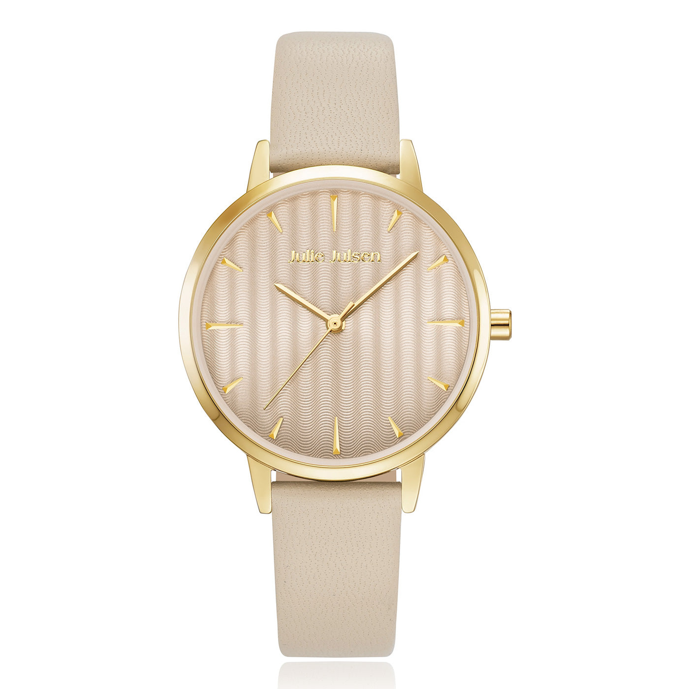 Julie Julsen Damenuhr PASTELL vergoldet mit cremerosa Lederband 3 ATM