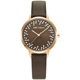 Julie Julsen Damenuhr SHINY II rosé vergoldet mit braunem Lederband und 72 weißen Zirkonia 3atm