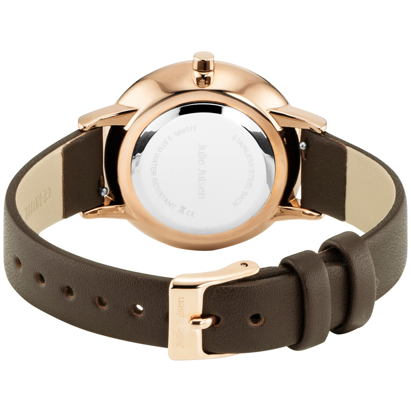 Julie Julsen Damenuhr SHINY II rosé vergoldet mit braunem Lederband und 72 weißen Zirkonia 3atm