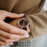 Julie Julsen Damenuhr SHINY II rosé vergoldet mit braunem Lederband und 72 weißen Zirkonia 3atm