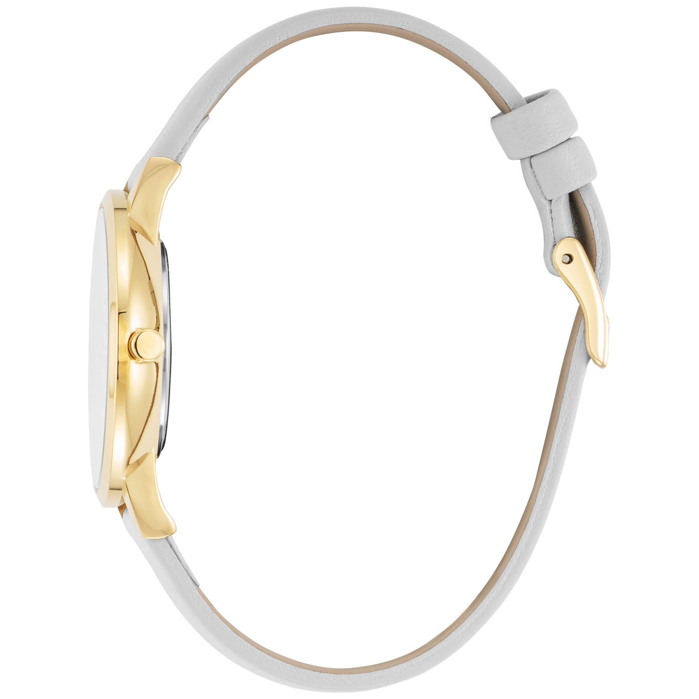 Julie Julsen Damenuhr SHINY II vergoldet mit grauem Lederband und 72 Zirkonia 3 atm