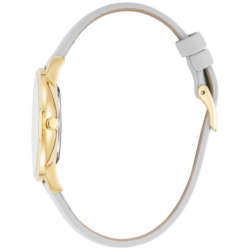 Julie Julsen Damenuhr SHINY II vergoldet mit grauem Lederband und 72 Zirkonia 3 atm