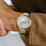 Julie Julsen Damenuhr SHINY II vergoldet mit grauem Lederband und 72 Zirkonia 3 atm