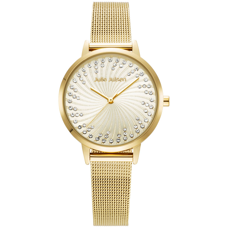Julie Julsen Damenuhr SHINY II vergoldet / champagne mit Meshband und 72 weißen Zirkonia 3 atm