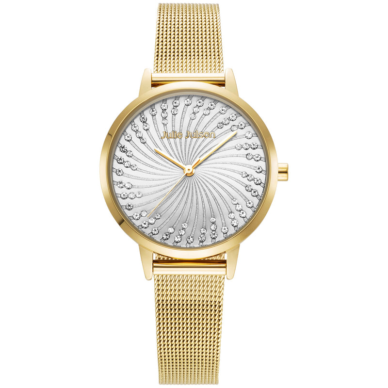 Julie Julsen Damenuhr SHINY II vergoldet / silber mit Meshband und 72 weißen Zirkonia 3 atm