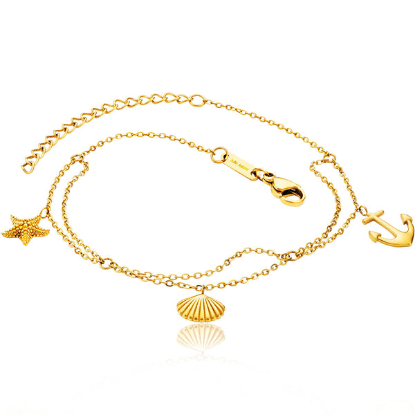 JULIE JULSEN ANKLET STEEL ANCHOR-STARFISH-SHELL