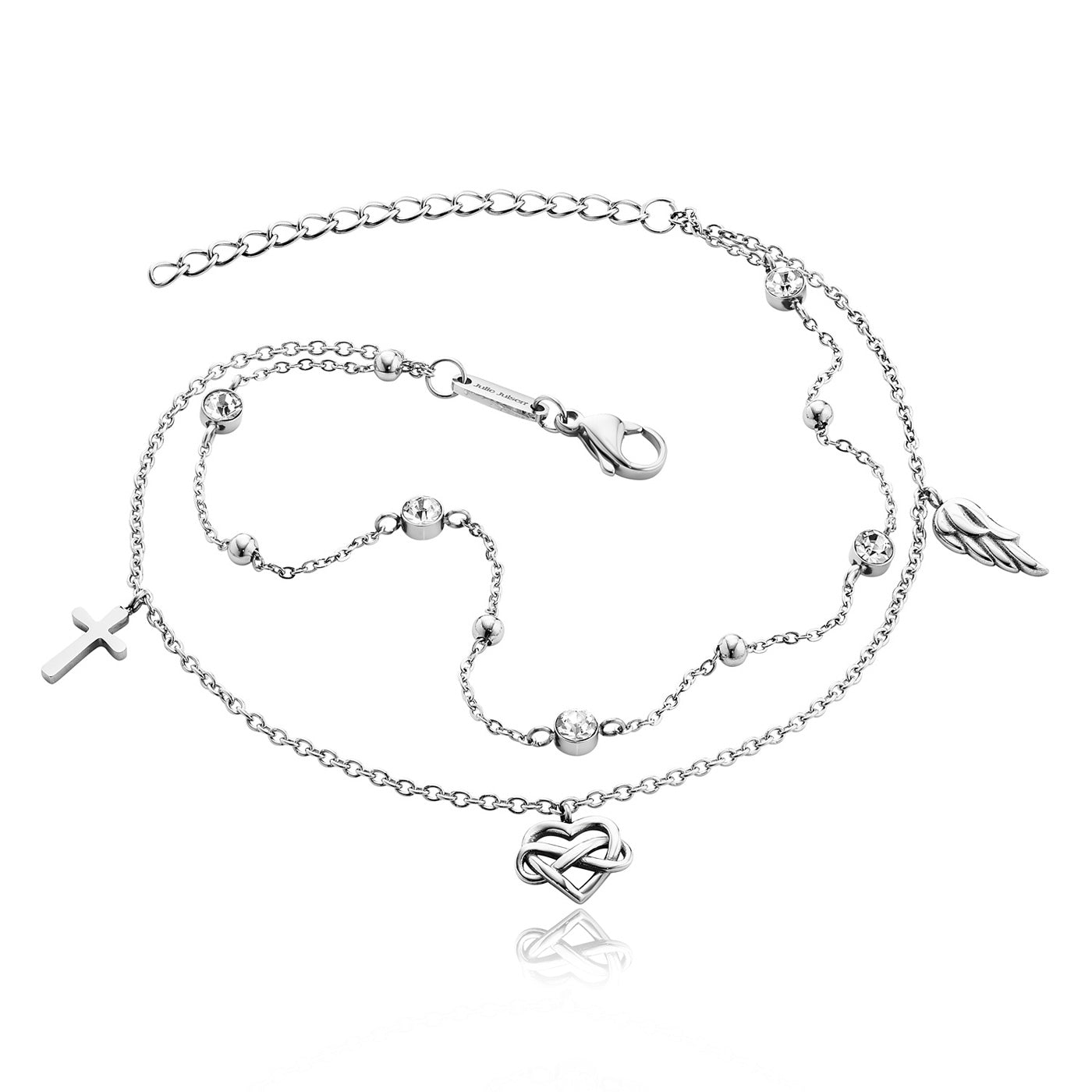 Julie Julsen, Anklet aus Stahl, CROSS-INFINITY HEART-WING, silber
