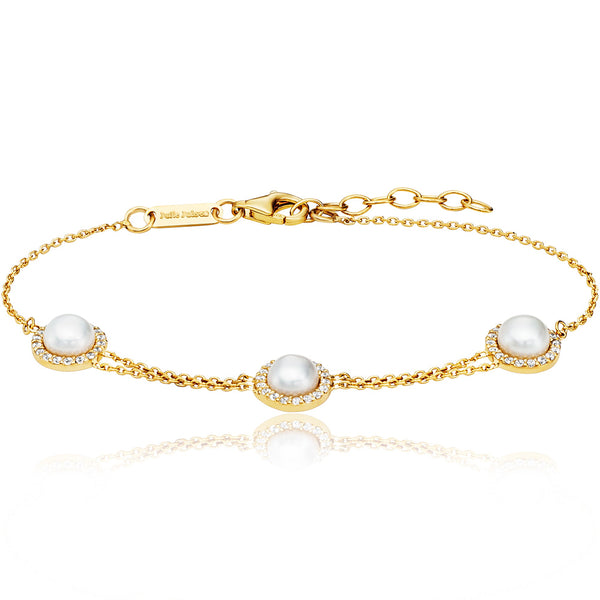 JULIE JULSEN BRACELET GOLD PLATED with 3 FRESHWATER PEARLS WITH 54 ZIRCONIA