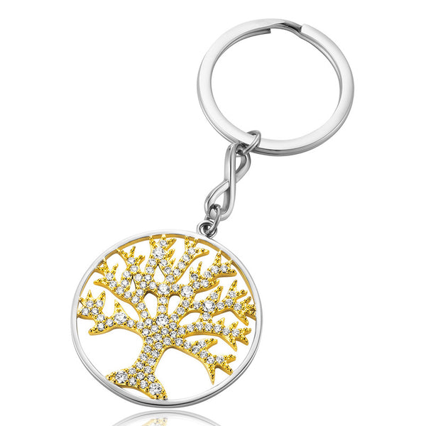 Julie Julsen keychain TREE OF plated zirconia gold LIFE with 97 steel
