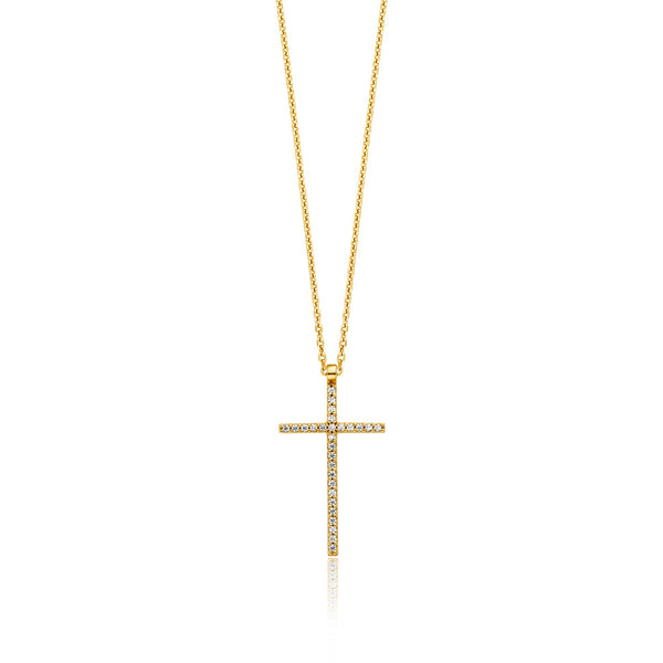 JULIE JULSEN NECKLACE with PENDANT CROSS GOLD PLATED with 28 ZIRCONIA