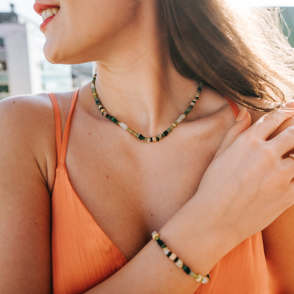 Julie Julsen Loving Stones, Kette aus grünen Edelsteinen -Amazonit,Achat,Aventurin,Peridot,Baumachat