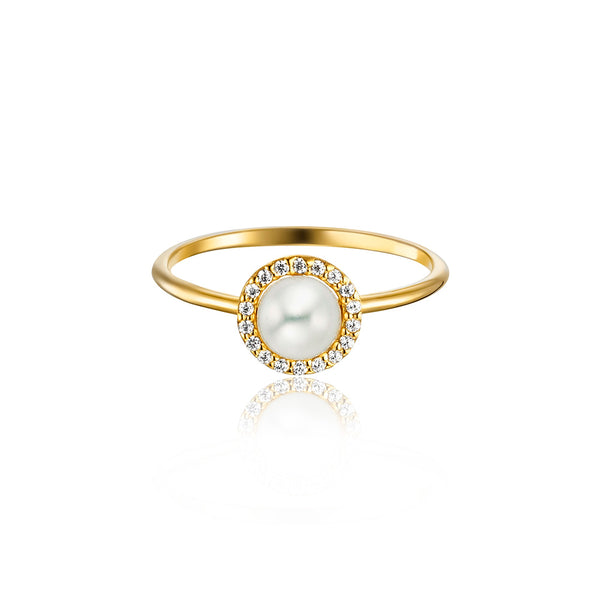 JULIE JULSEN RING GOLD PLATED 1 FRESHWATER PEARL and 18 ZIRCONIA