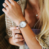 Julie Julsen Damen Armbanduhr 34mm silber rosé perlmutt weißes Zifferblatt mit 70 Zirkonia 3atm