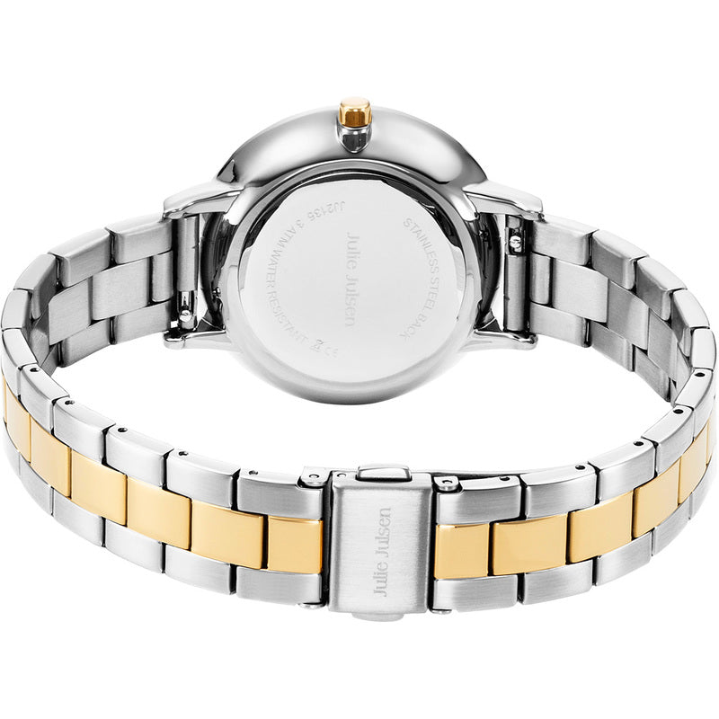 Julie Julsen Damen Armbanduhr 34mm silber vergoldet perlmutt weißes Zifferblatt mit 70 Zirkonia 3atm