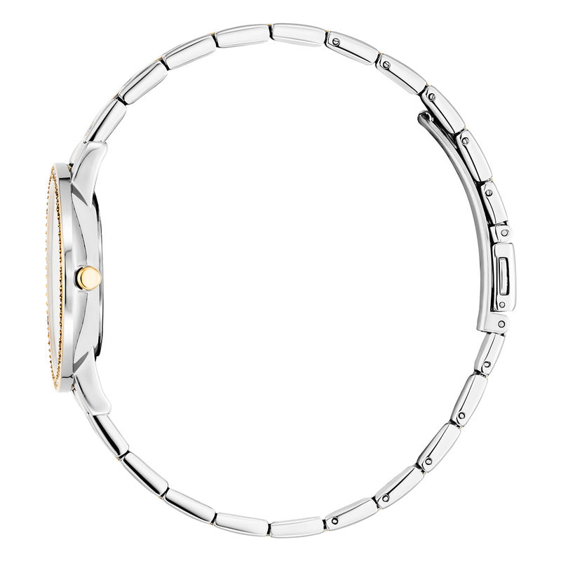 Julie Julsen Damen Armbanduhr 34mm silber vergoldet perlmutt weißes Zifferblatt mit 70 Zirkonia 3atm