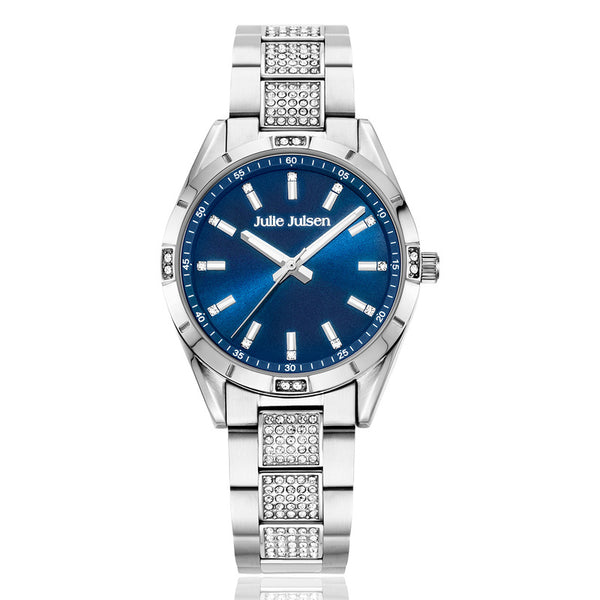 Julie Julsen Damen Armbanduhr SPORTIV silber blau mit 170 Zirkonia 5atm