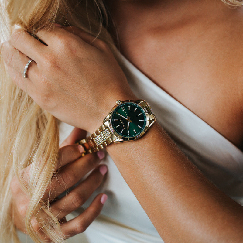 Julie Julsen Montre-bracelet pour femme SPORTIV 36 mm plaqué or vert a