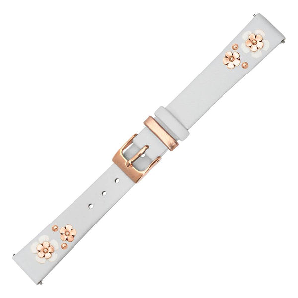 JULIE JULSEN LEDERBAND WEISS mit BLUMEN V-ROSÉ >PIN SYSTEM&lt